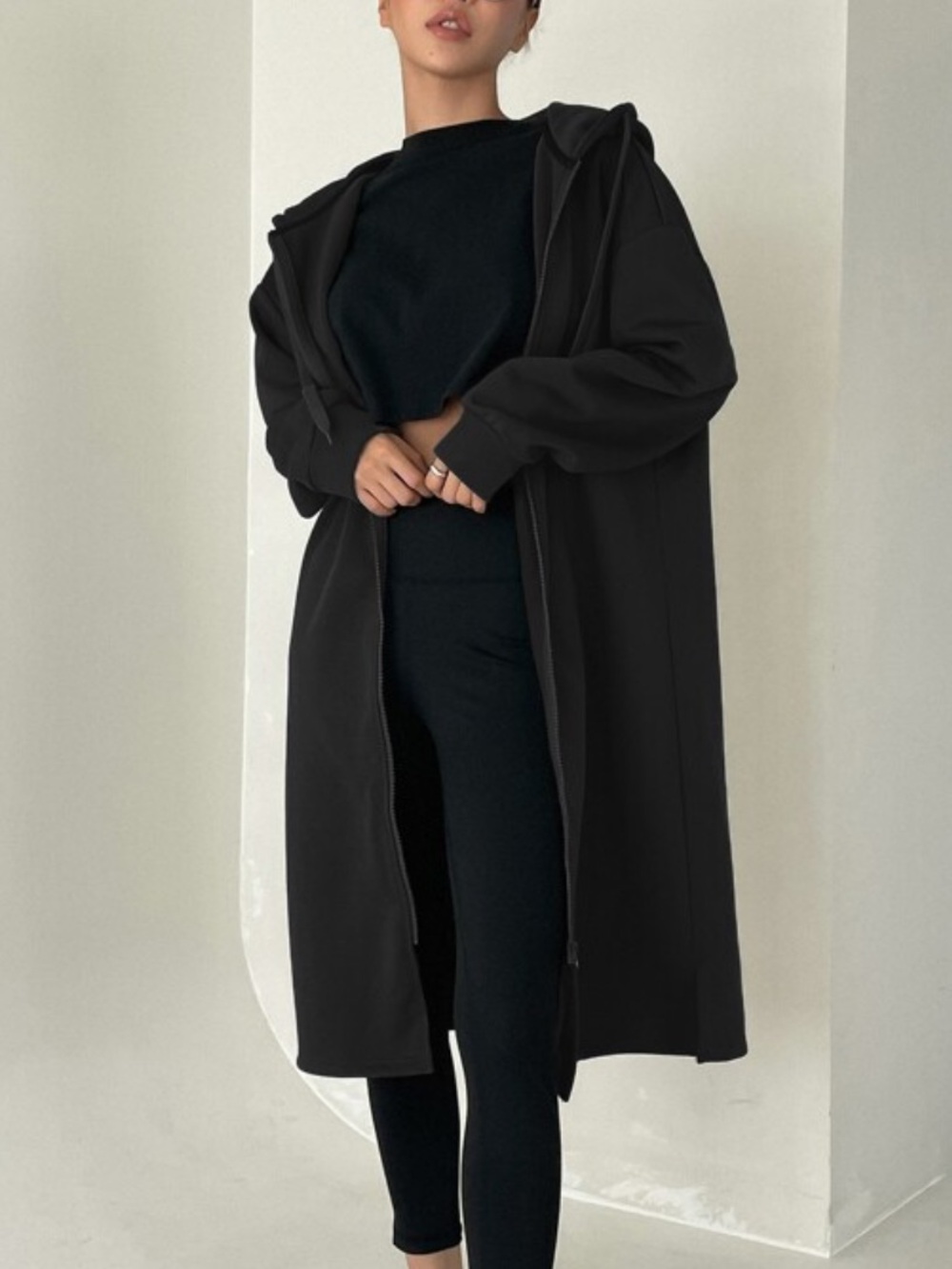 Long Hooded Coatigan — Women's Oversized Zip Jacket